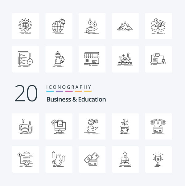Набор черно-белых иконок: бизнес и образование Набор черно-белых иконок: бизнес и образование