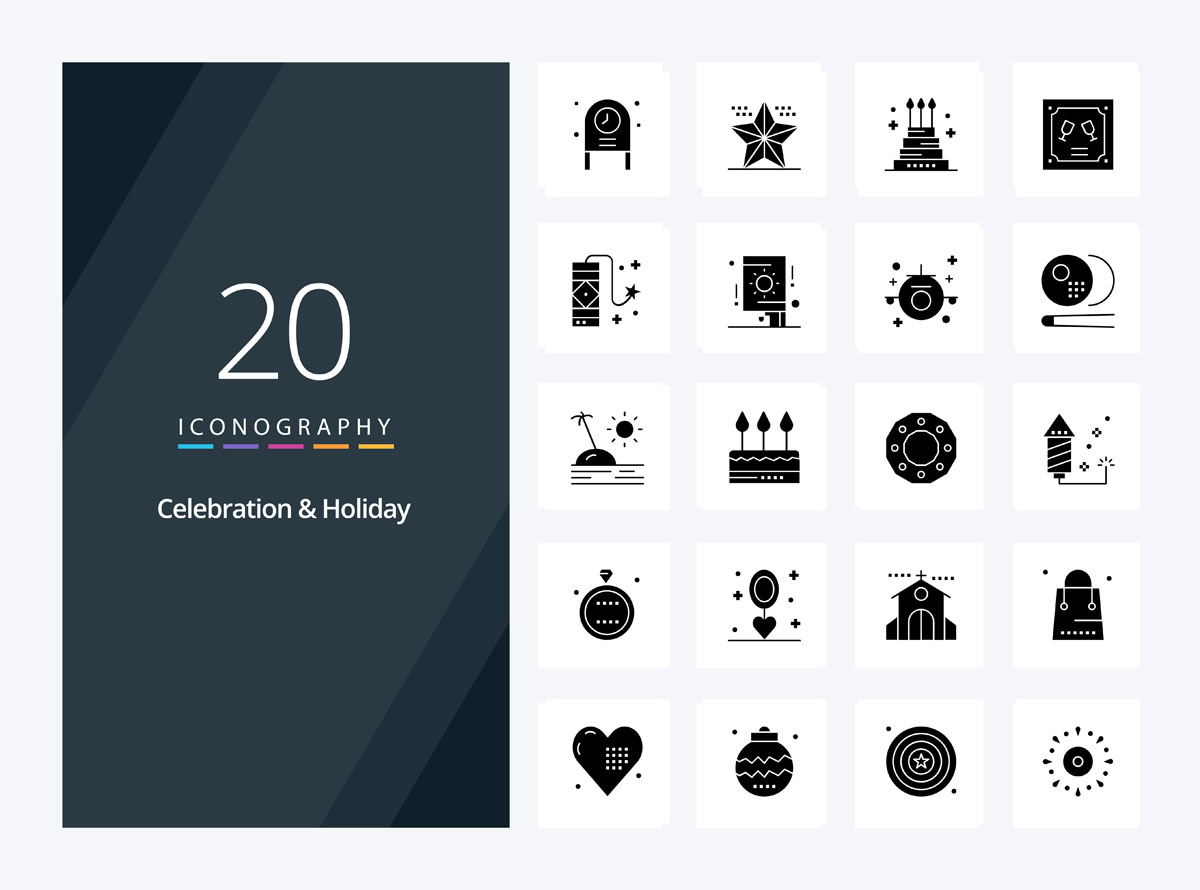 Набор черно-белых иконок: праздник и отдых Набор черно-белых иконок: праздник и отдых