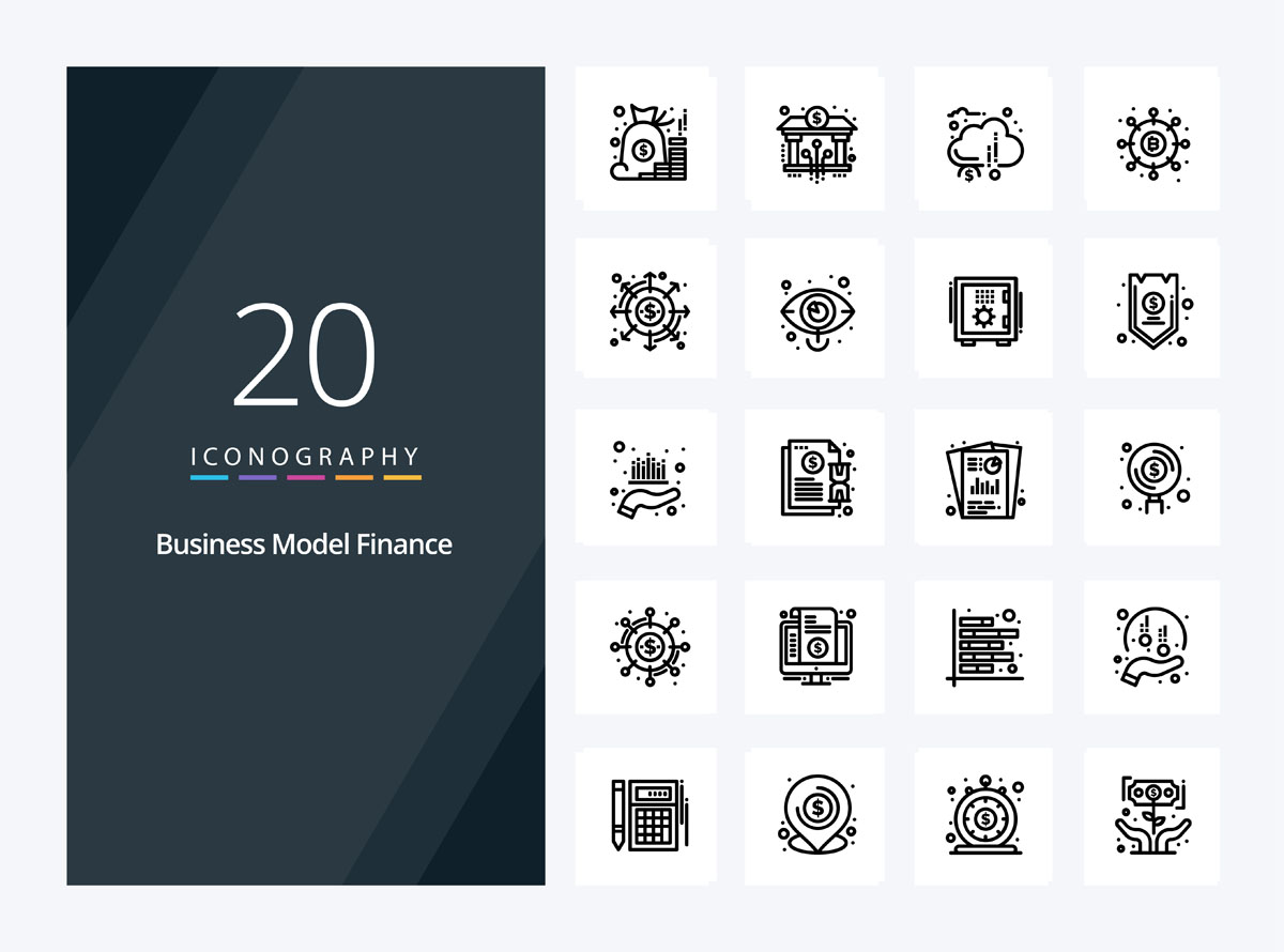 Набор черно-белых иконок: бизнес и финансы Набор черно-белых иконок: бизнес и финансы