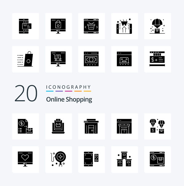 Набор черно-белых иконок: онлайн-магазин Набор черно-белых иконок: онлайн-магазин