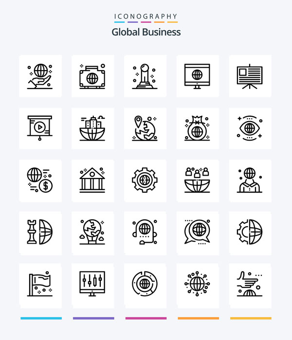 Набор черно-белых иконок: глобальный бизнес Набор черно-белых иконок: глобальный бизнес