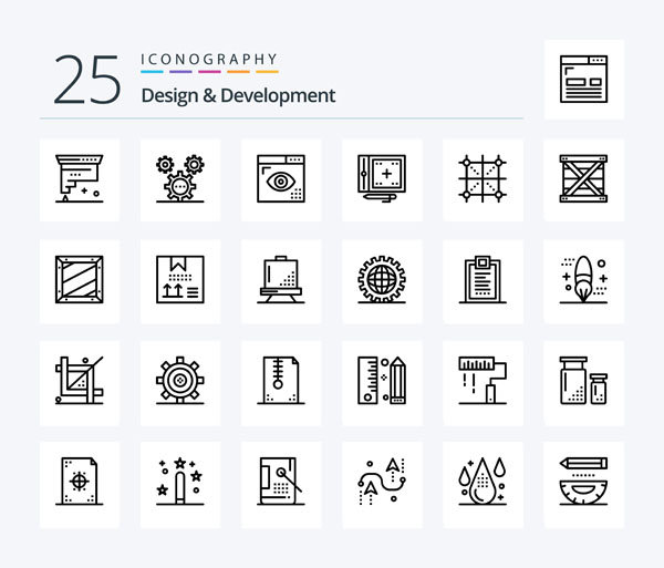 Набор черно-белых иконок про дизайн и разработку Набор черно-белых иконок про дизайн и разработку